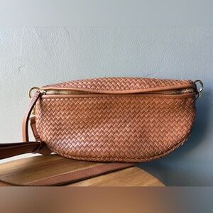 Quince Italian Leather Handwoven Sling Bag ~ Cognac